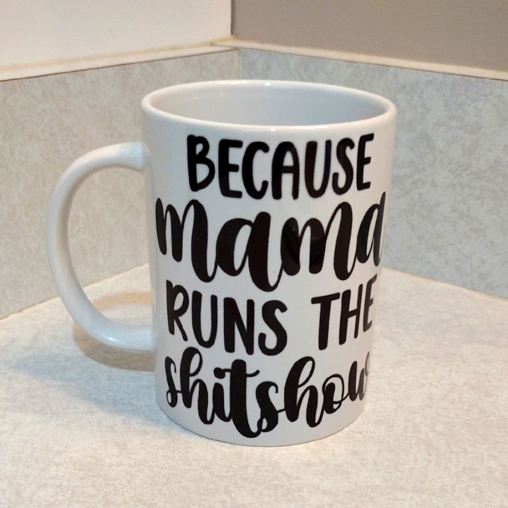 Cricut White Ceramic Mug with Black Text